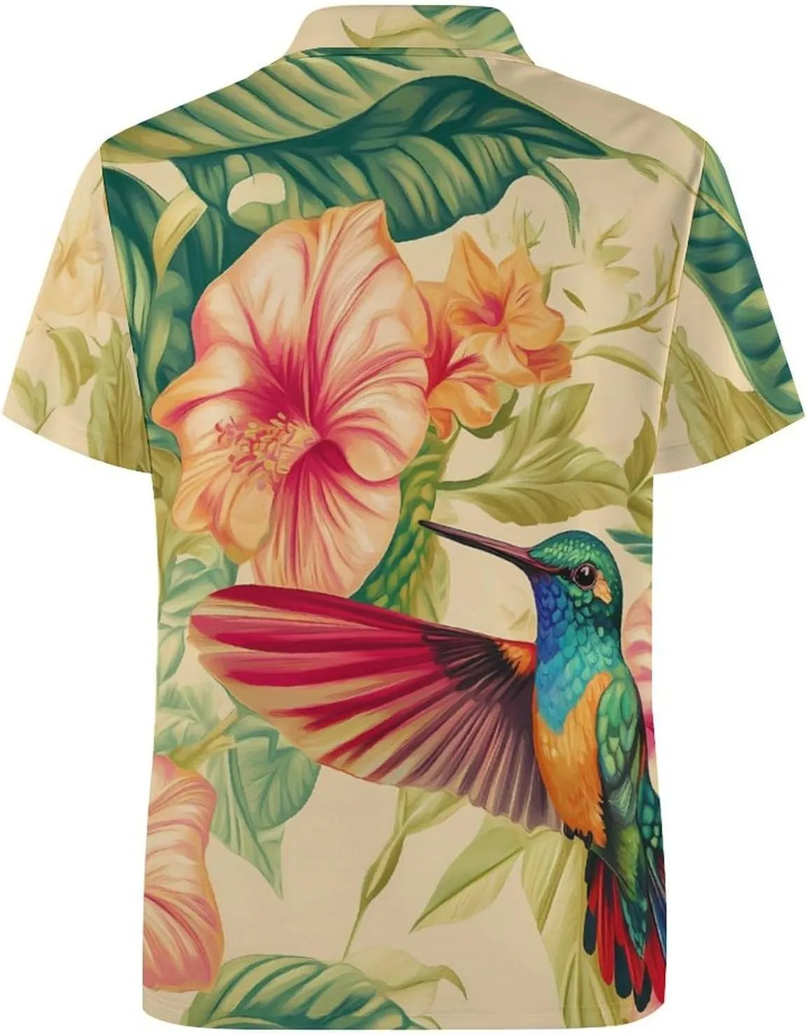 Hummingbird and Flowers Slim Fit Men's Short Sleeve Polo Shirts Quick-Dry Breathable Golf T-Shirt Tops