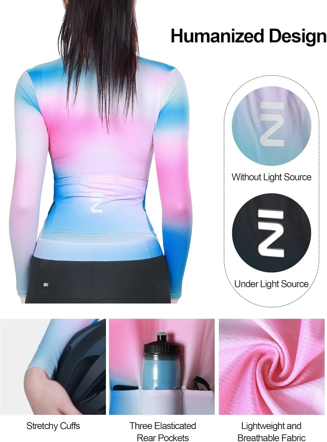 INBIKE Cycling Jersey Women Long Sleeve, Breathable Quick Dry Bike Shirt with 3 Rear Pockets, Reflective Biking Tops