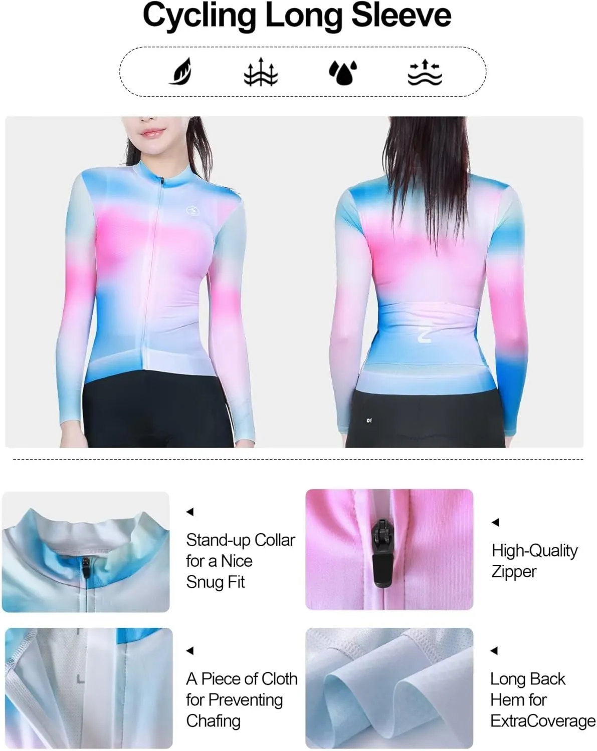 INBIKE Cycling Jersey Women Long Sleeve, Breathable Quick Dry Bike Shirt with 3 Rear Pockets, Reflective Biking Tops