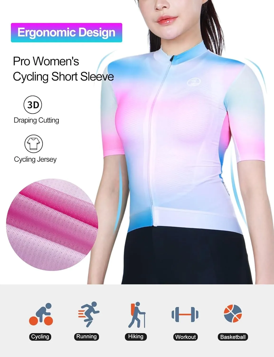 INBIKE Cycling Jersey Women Short Sleeve, Breathable Bike Shirt Full Zipper, Quick Dry Biking Tops with 3 Rear Pockets