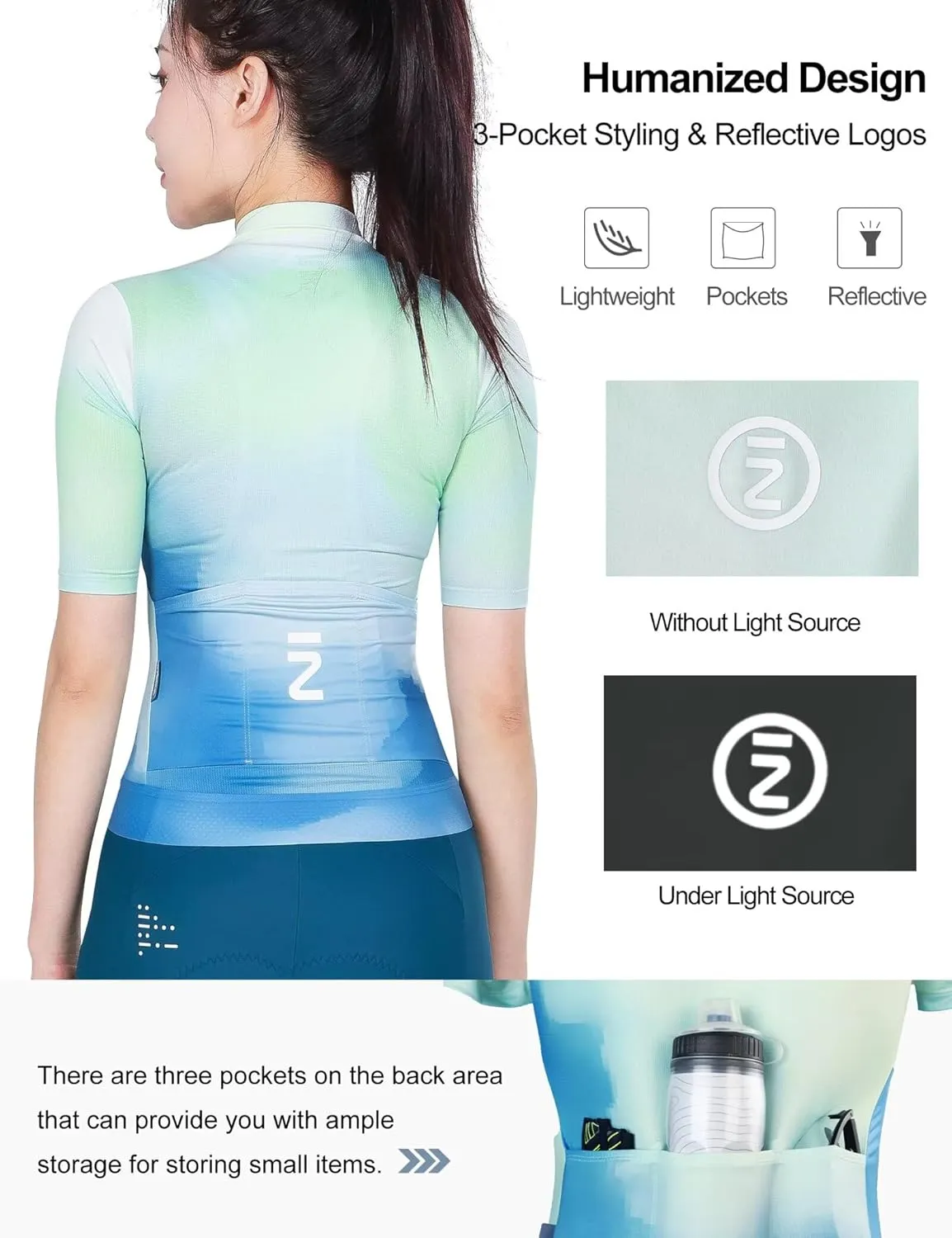 INBIKE Cycling Jersey Women Short Sleeve, Breathable Bike Shirt Full Zipper, Quick Dry Biking Tops with 3 Rear Pockets