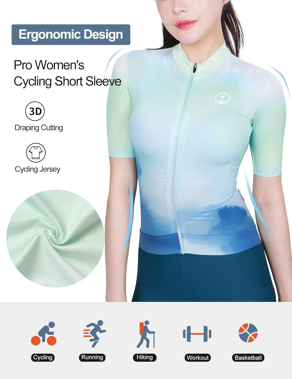 INBIKE Cycling Jersey Women Short Sleeve, Breathable Bike Shirt Full Zipper, Quick Dry Biking Tops with 3 Rear Pockets