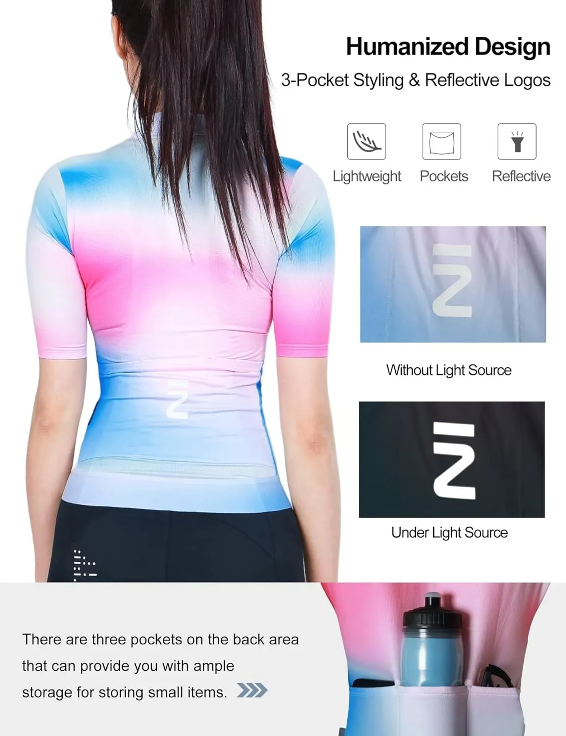 INBIKE Cycling Jersey Women Short Sleeve, Breathable Bike Shirt Full Zipper, Quick Dry Biking Tops with 3 Rear Pockets