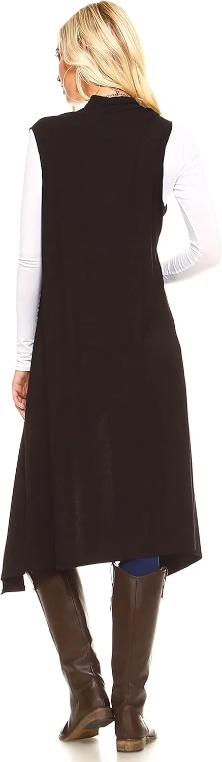 Isaac Liev Women's Sleeveless Cardigan  Casual Long Maxi Open Front Flowy Drape Lightweight Duster Vest Made in USA