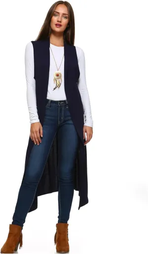 Isaac Liev Women's Sleeveless Cardigan  Casual Long Maxi Open Front Flowy Drape Lightweight Duster Vest Made in USA