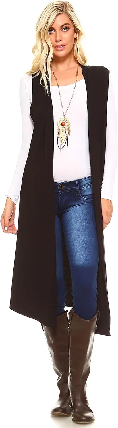 Isaac Liev Women's Sleeveless Cardigan  Casual Long Maxi Open Front Flowy Drape Lightweight Duster Vest Made in USA