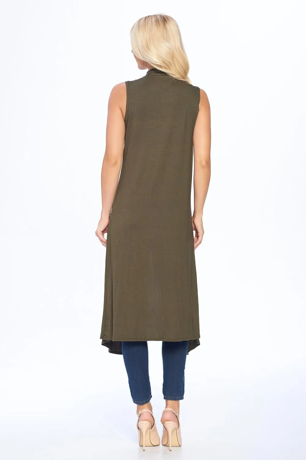 Isaac Liev Women's Sleeveless Cardigan  Casual Long Maxi Open Front Flowy Drape Lightweight Duster Vest Made in USA