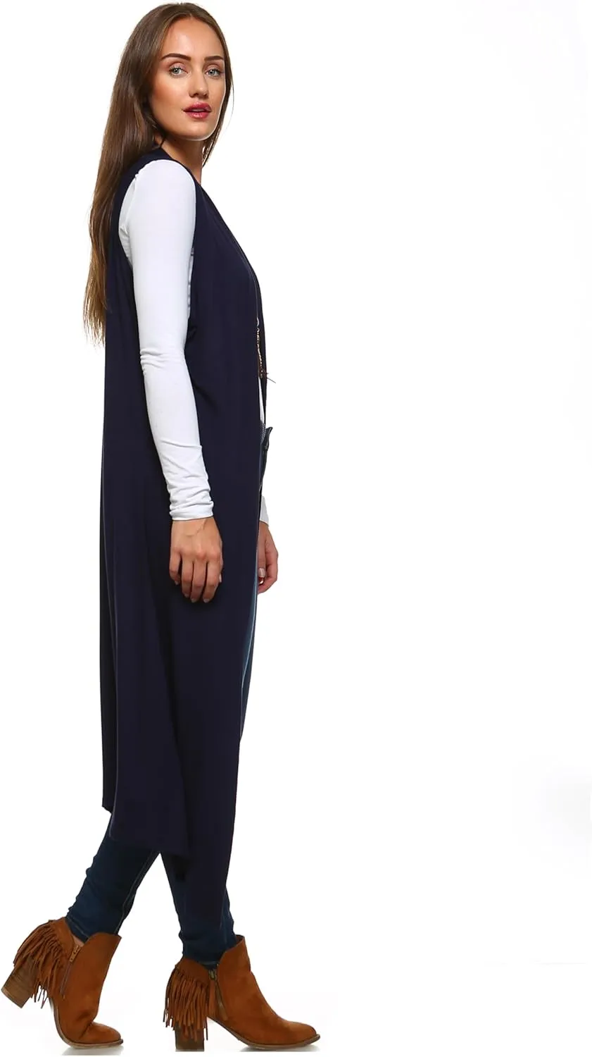 Isaac Liev Women's Sleeveless Cardigan  Casual Long Maxi Open Front Flowy Drape Lightweight Duster Vest Made in USA