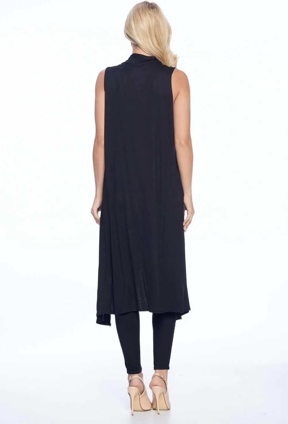 Isaac Liev Women's Sleeveless Cardigan  Casual Long Maxi Open Front Flowy Drape Lightweight Duster Vest Made in USA