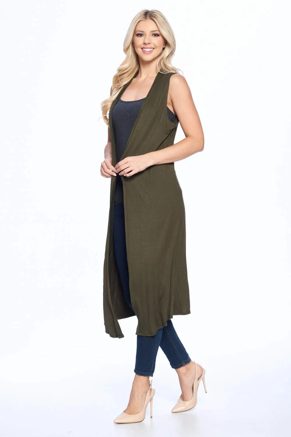 Isaac Liev Women's Sleeveless Cardigan  Casual Long Maxi Open Front Flowy Drape Lightweight Duster Vest Made in USA