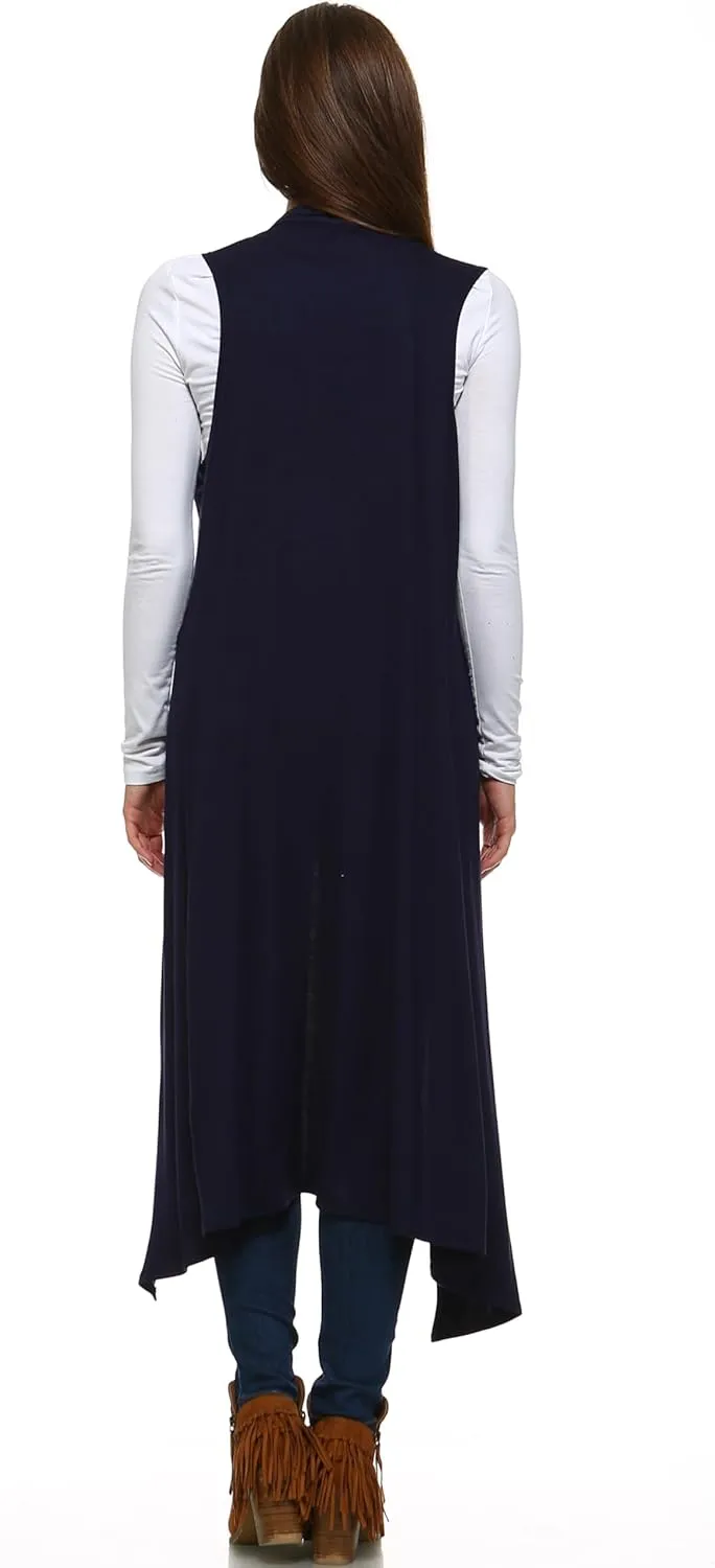 Isaac Liev Women's Sleeveless Cardigan  Casual Long Maxi Open Front Flowy Drape Lightweight Duster Vest Made in USA