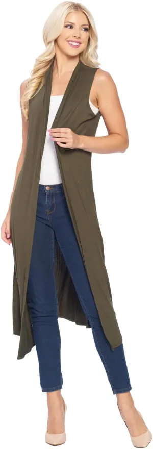 Isaac Liev Women's Sleeveless Cardigan  Casual Long Maxi Open Front Flowy Drape Lightweight Duster Vest Made in USA
