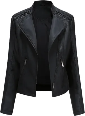 IVERIRMIN Women's Leather Jackets Faux Motorcycle Plus Size Moto Biker Cropped Slim Fit Coat Short Lightweight Jacket Coat