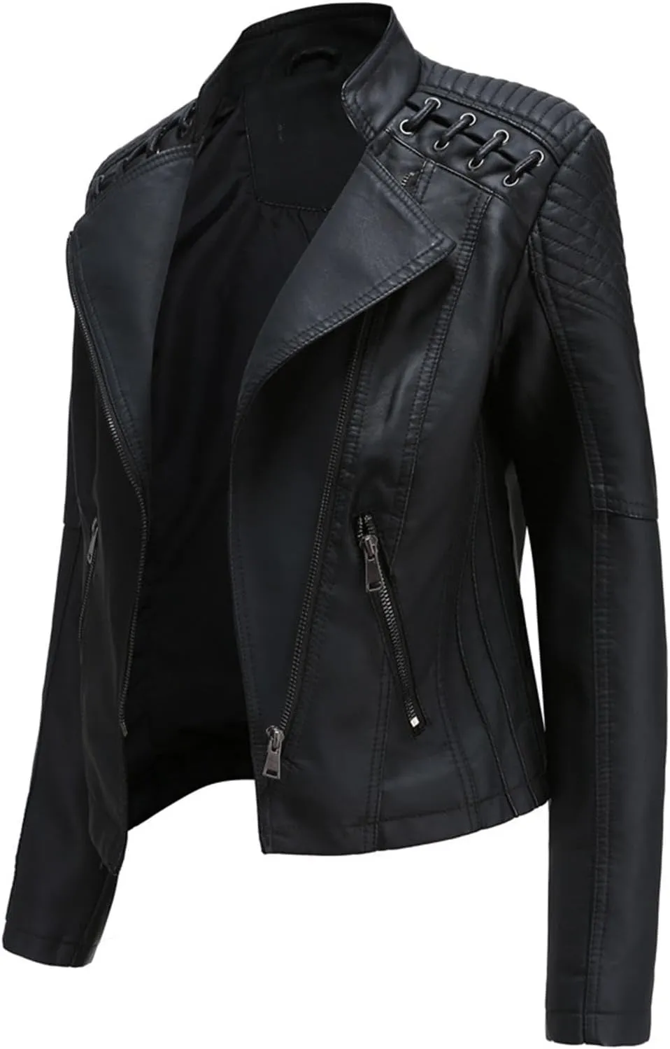 IVERIRMIN Women's Leather Jackets Faux Motorcycle Plus Size Moto Biker Cropped Slim Fit Coat Short Lightweight Jacket Coat