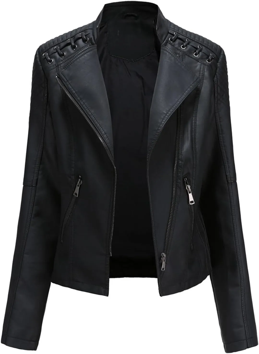 IVERIRMIN Women's Leather Jackets Faux Motorcycle Plus Size Moto Biker Cropped Slim Fit Coat Short Lightweight Jacket Coat