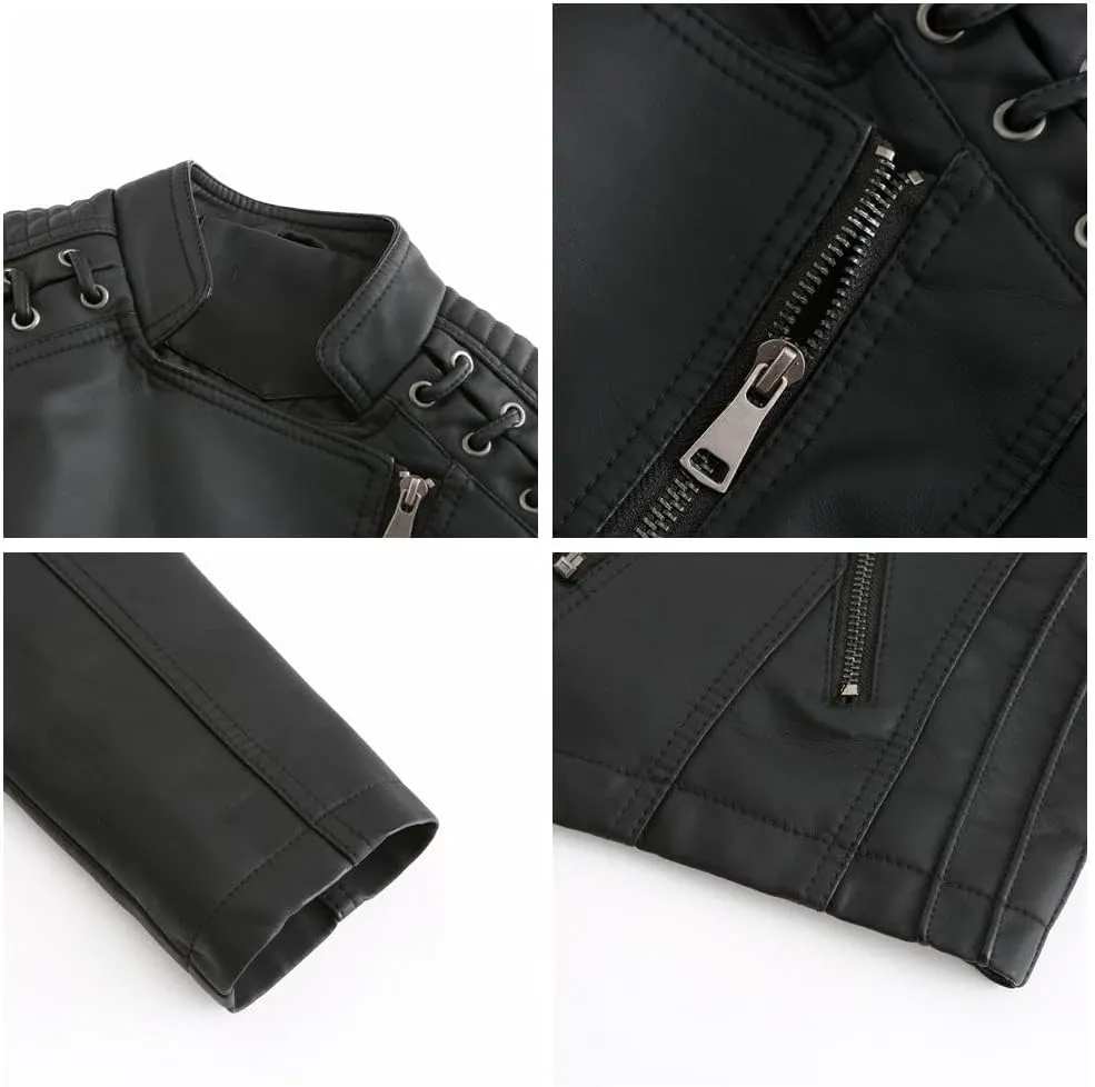 IVERIRMIN Women's Leather Jackets Faux Motorcycle Plus Size Moto Biker Cropped Slim Fit Coat Short Lightweight Jacket Coat