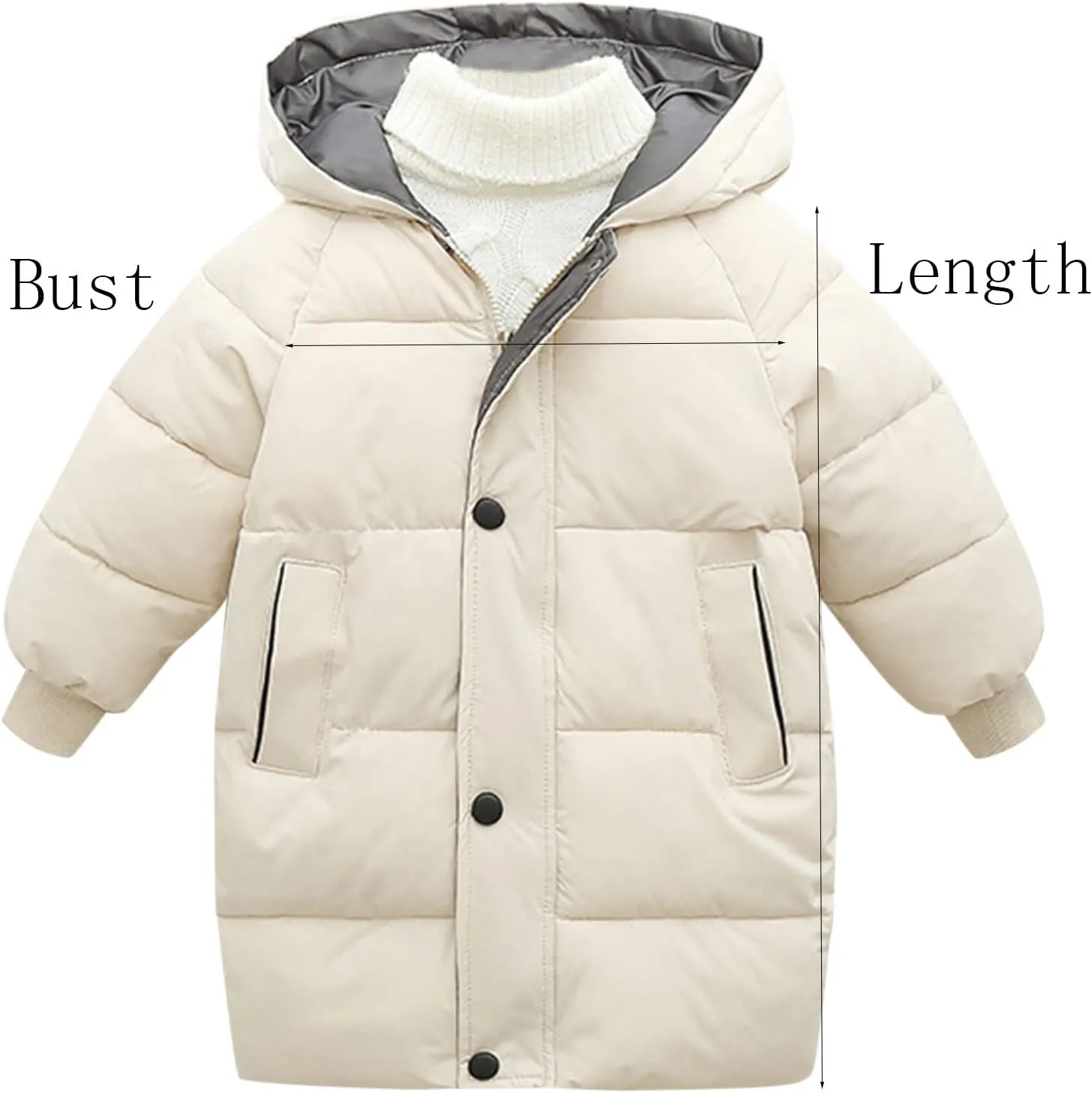 Jchen Boys Girls Winter Down Cotton Padded Coats with Hoods,Kids Hooded Windproof Zipper Outerwear Coat Puffer Down Jacket