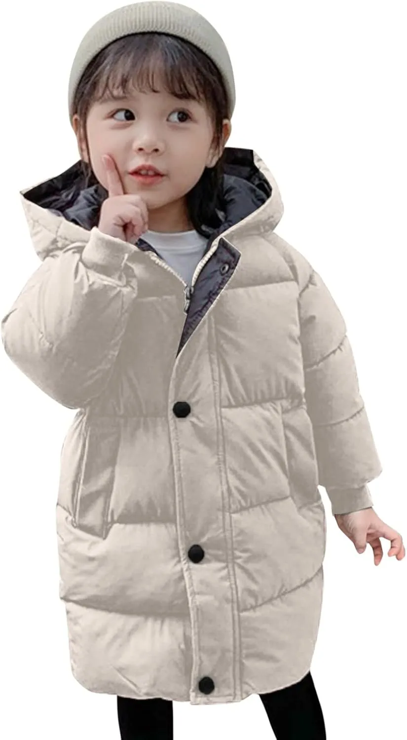 Jchen Boys Girls Winter Down Cotton Padded Coats with Hoods,Kids Hooded Windproof Zipper Outerwear Coat Puffer Down Jacket