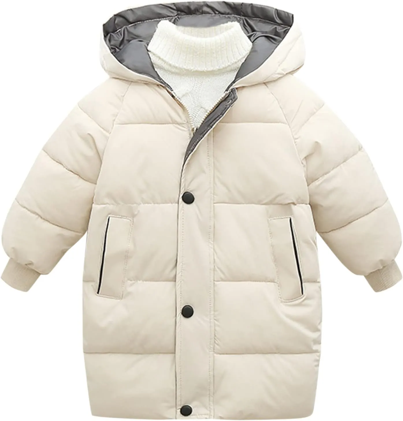 Jchen Boys Girls Winter Down Cotton Padded Coats with Hoods,Kids Hooded Windproof Zipper Outerwear Coat Puffer Down Jacket