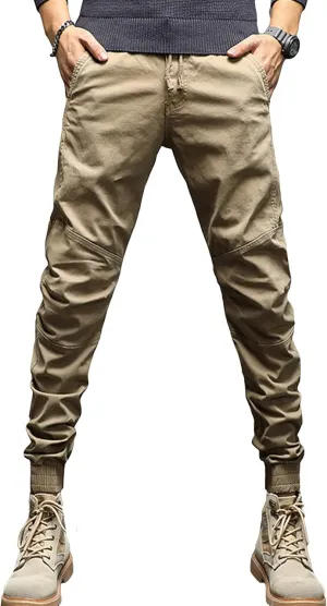 JEsilunmaMY Mens Casual Harem Pants Retro Elastic Waist Slacks Loose Cargo Pants Slim Fit Athletic Jogger Lounge Trousers