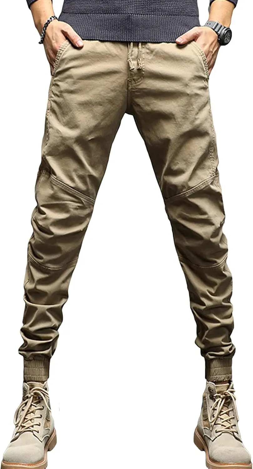JEsilunmaMY Mens Casual Harem Pants Retro Elastic Waist Slacks Loose Cargo Pants Slim Fit Athletic Jogger Lounge Trousers