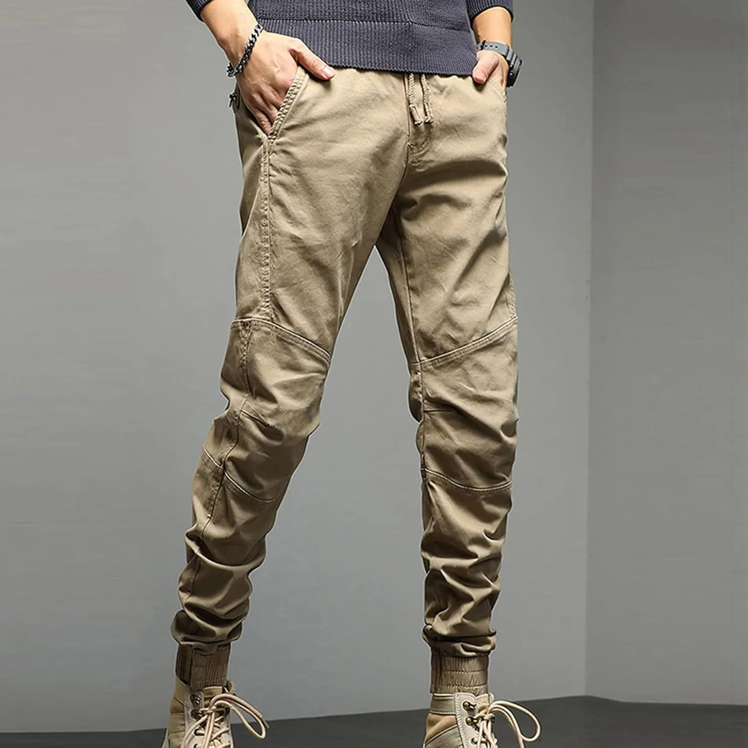 JEsilunmaMY Mens Casual Harem Pants Retro Elastic Waist Slacks Loose Cargo Pants Slim Fit Athletic Jogger Lounge Trousers