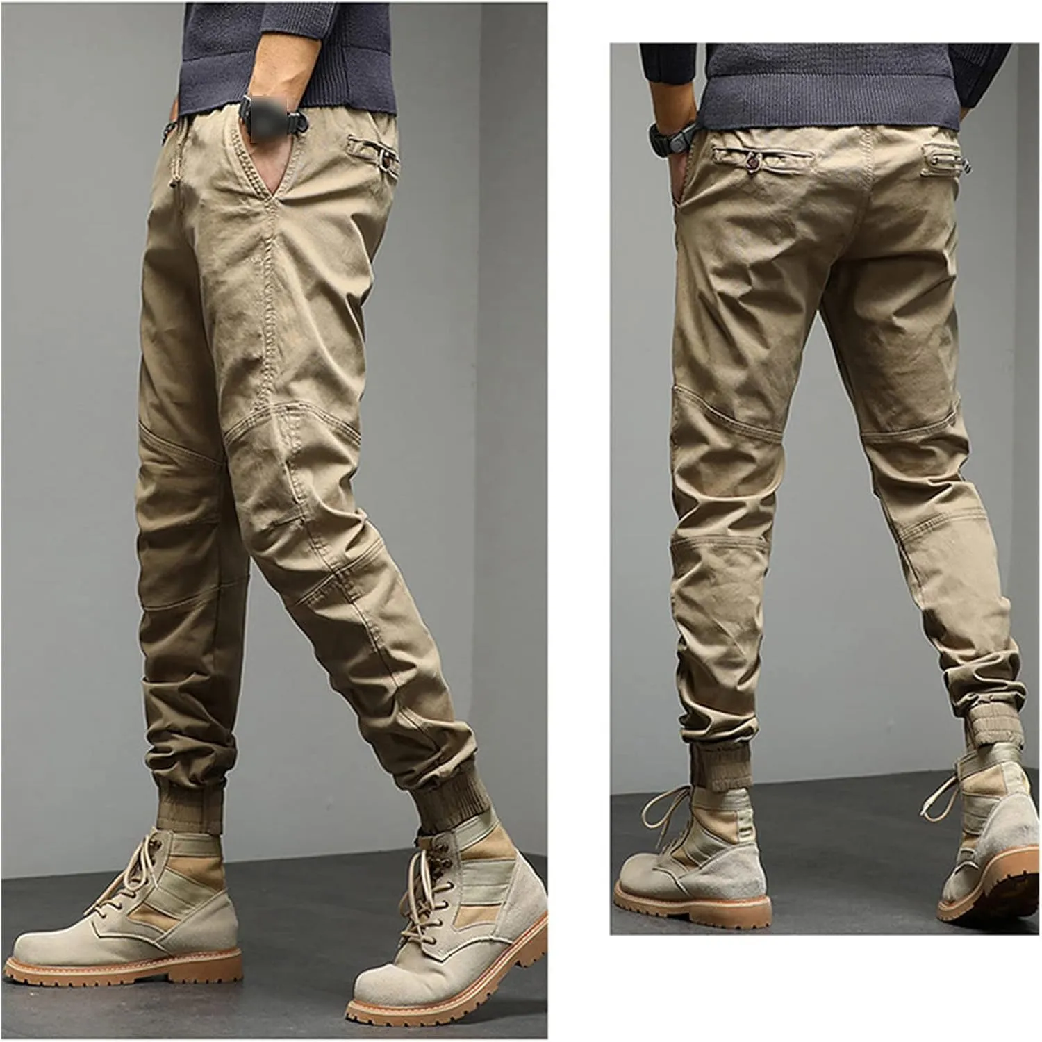 JEsilunmaMY Mens Casual Harem Pants Retro Elastic Waist Slacks Loose Cargo Pants Slim Fit Athletic Jogger Lounge Trousers