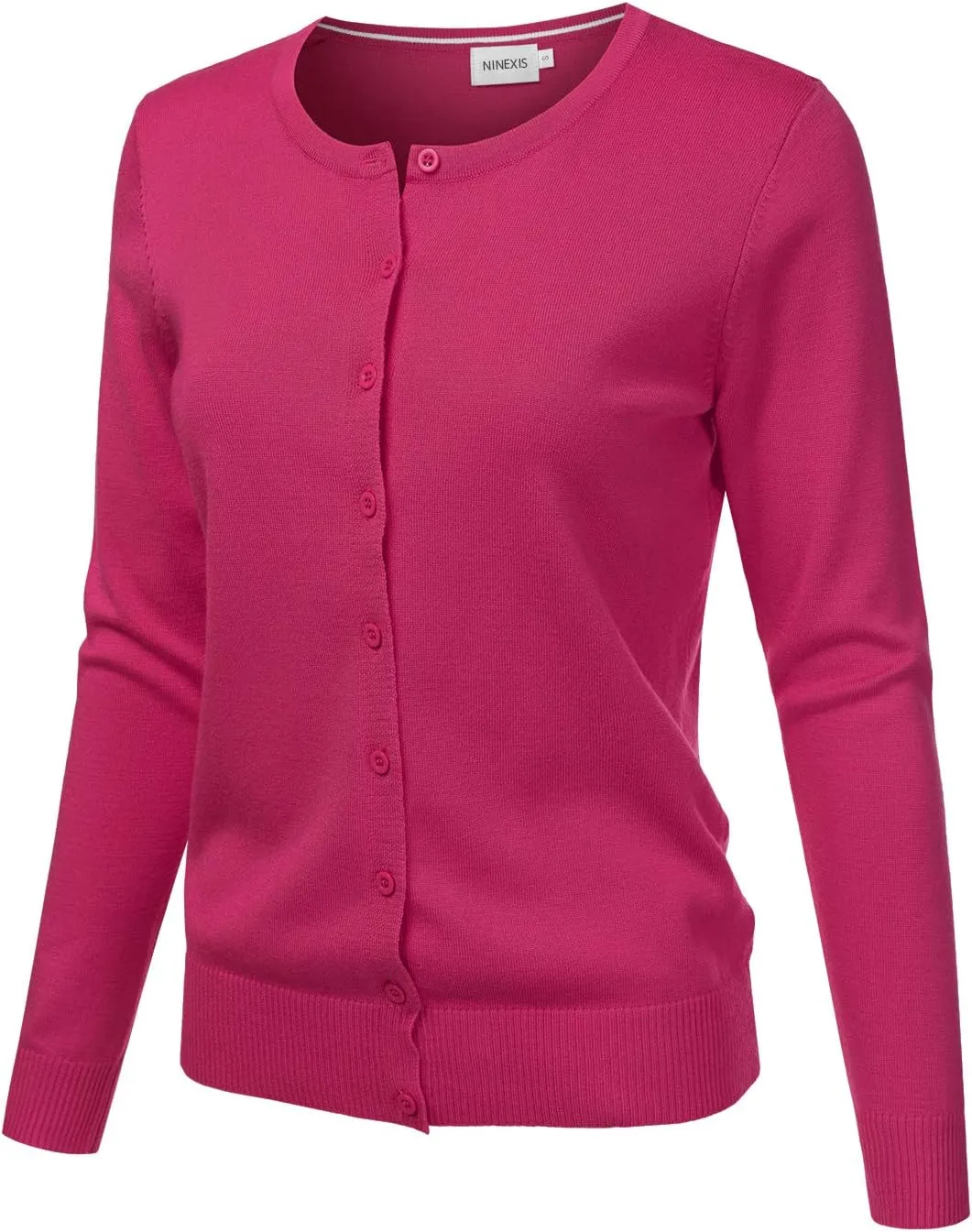 JJ Perfection Basic Button Down Soft Knitted Cardigan Long Sleeve Crew Neck Casual Sweater Jackets for Womens with Plus Size