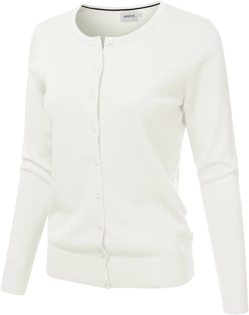 JJ Perfection Basic Button Down Soft Knitted Cardigan Long Sleeve Crew Neck Casual Sweater Jackets for Womens with Plus Size