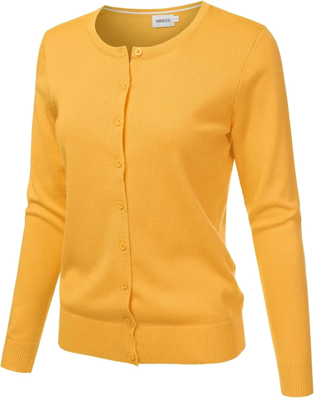 JJ Perfection Basic Button Down Soft Knitted Cardigan Long Sleeve Crew Neck Casual Sweater Jackets for Womens with Plus Size
