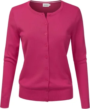 JJ Perfection Basic Button Down Soft Knitted Cardigan Long Sleeve Crew Neck Casual Sweater Jackets for Womens with Plus Size