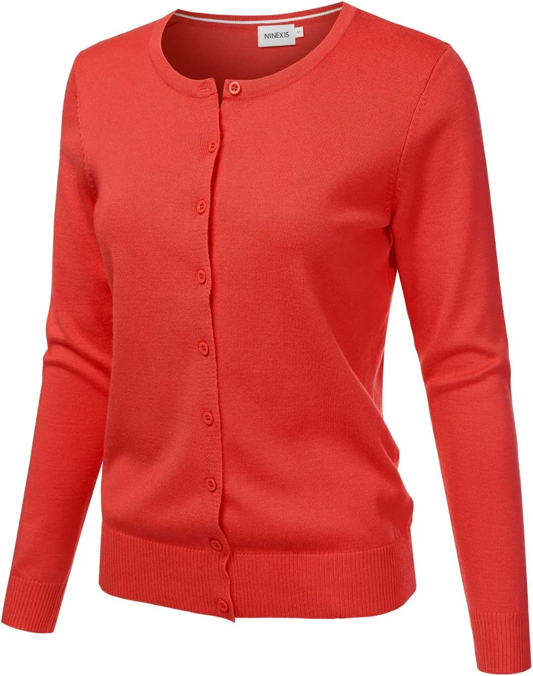 JJ Perfection Basic Button Down Soft Knitted Cardigan Long Sleeve Crew Neck Casual Sweater Jackets for Womens with Plus Size