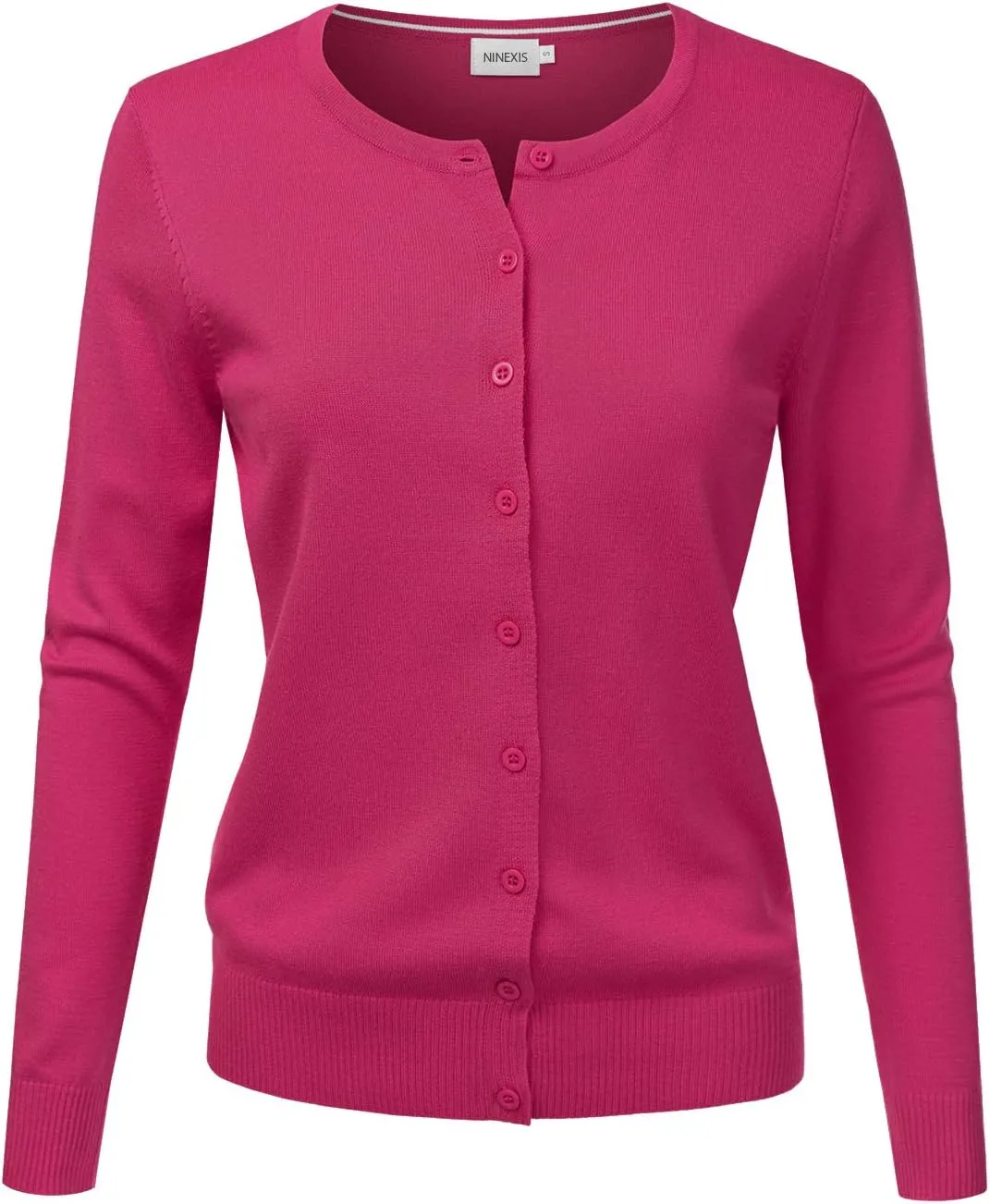 JJ Perfection Basic Button Down Soft Knitted Cardigan Long Sleeve Crew Neck Casual Sweater Jackets for Womens with Plus Size