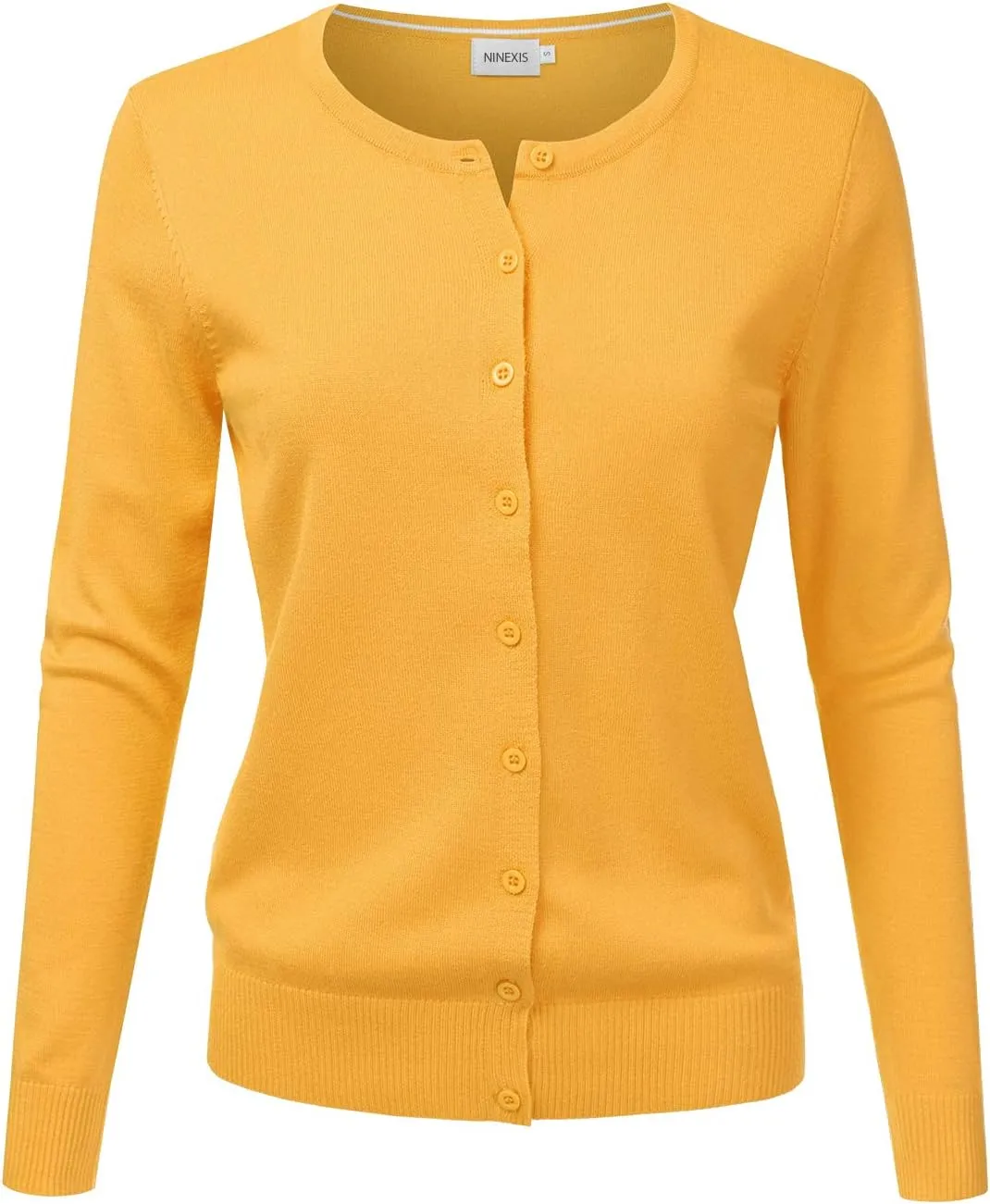 JJ Perfection Basic Button Down Soft Knitted Cardigan Long Sleeve Crew Neck Casual Sweater Jackets for Womens with Plus Size