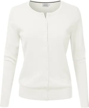 JJ Perfection Basic Button Down Soft Knitted Cardigan Long Sleeve Crew Neck Casual Sweater Jackets for Womens with Plus Size