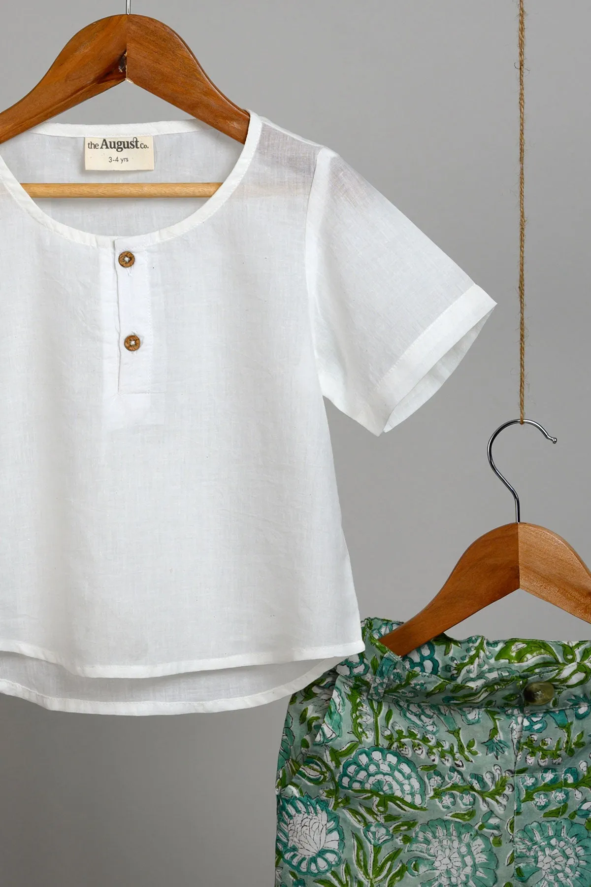 Kaddu Sage Green Blockprint Shorts and Short Kurta