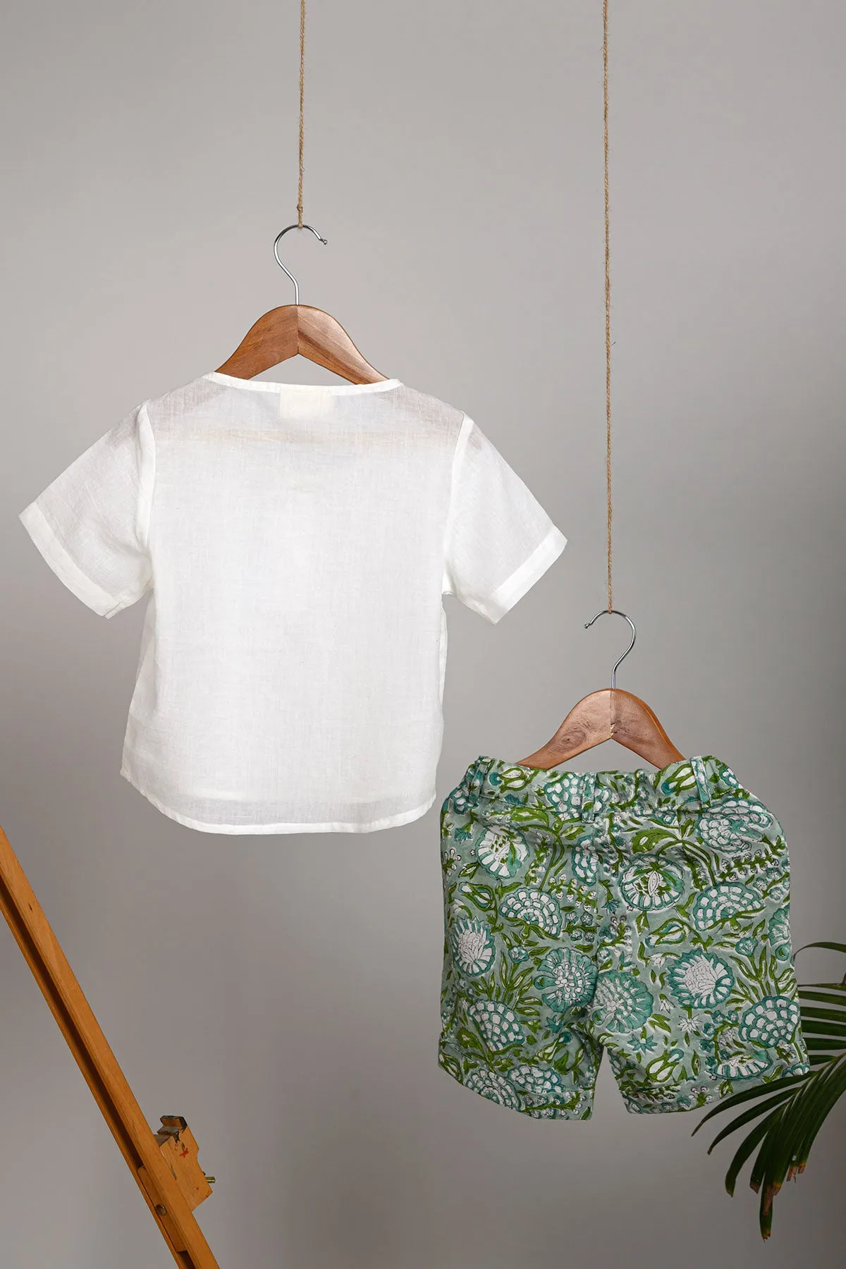 Kaddu Sage Green Blockprint Shorts and Short Kurta