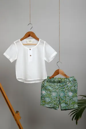 Kaddu Sage Green Blockprint Shorts and Short Kurta
