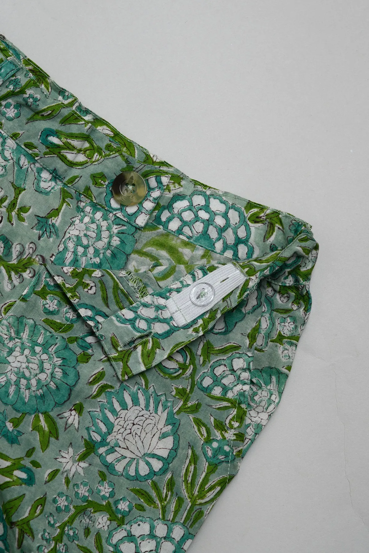 Kaddu Sage Green Blockprint Shorts and Short Kurta