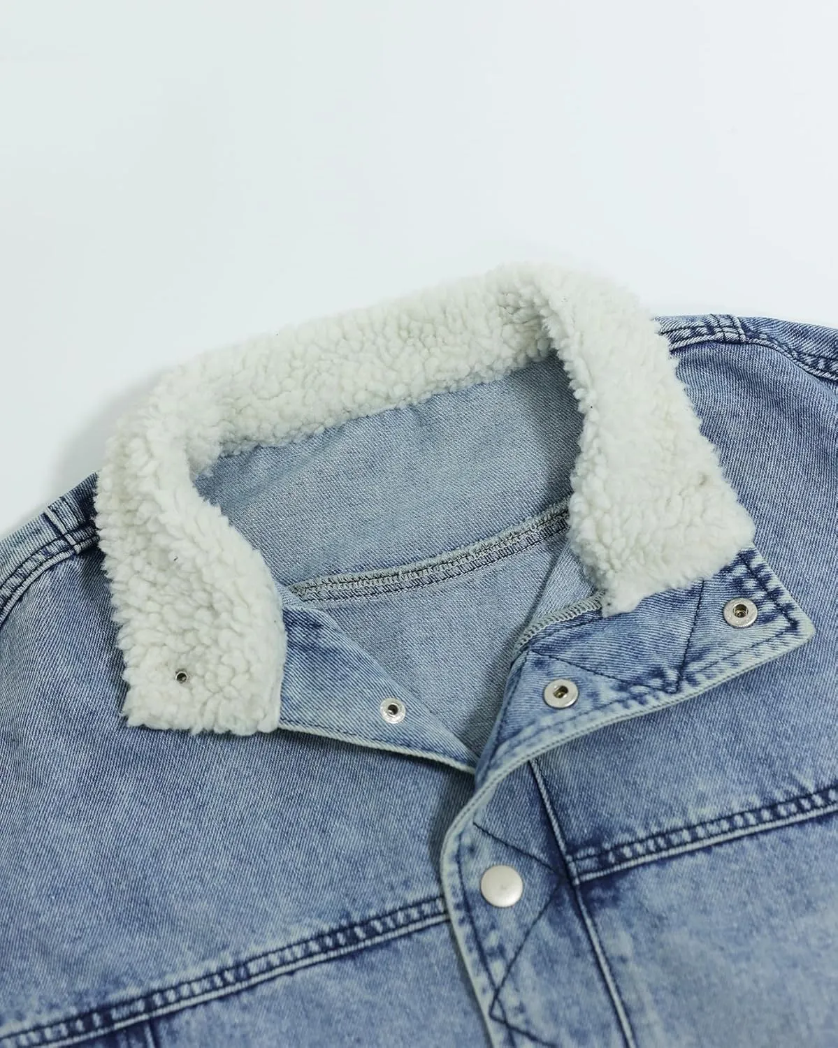 Kedera Womens Sherpa Collar Oversized Denim Jacket Boyfriend Jean Coat Jeans Trucker Bomber Jacket for Women Girls