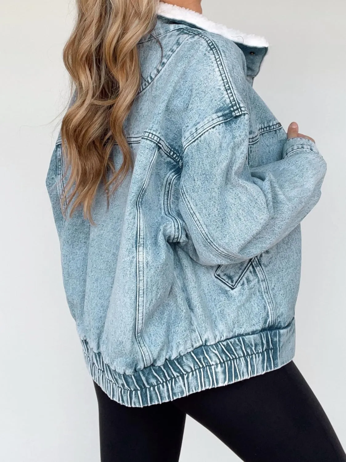 Kedera Womens Sherpa Collar Oversized Denim Jacket Boyfriend Jean Coat Jeans Trucker Bomber Jacket for Women Girls