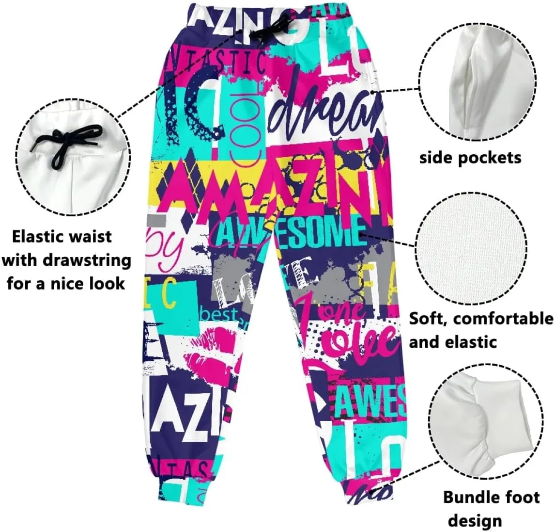 KIDVOVOU Men's Graffiti Print Elastic Waist Drawstring Hip Hop Pants Sport Jogger Sweatpants with Pockets