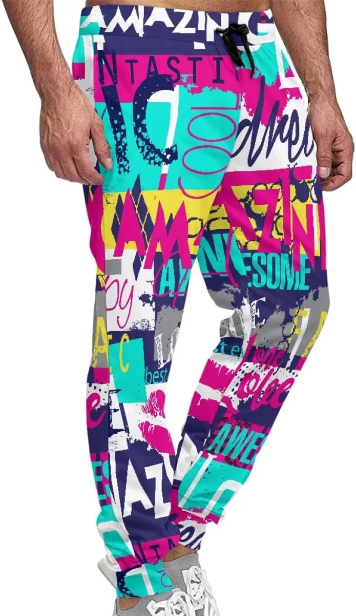 KIDVOVOU Men's Graffiti Print Elastic Waist Drawstring Hip Hop Pants Sport Jogger Sweatpants with Pockets
