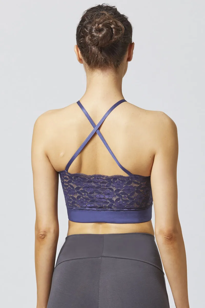 Lace Cross Back Strap Gym Bra Purple-Grey