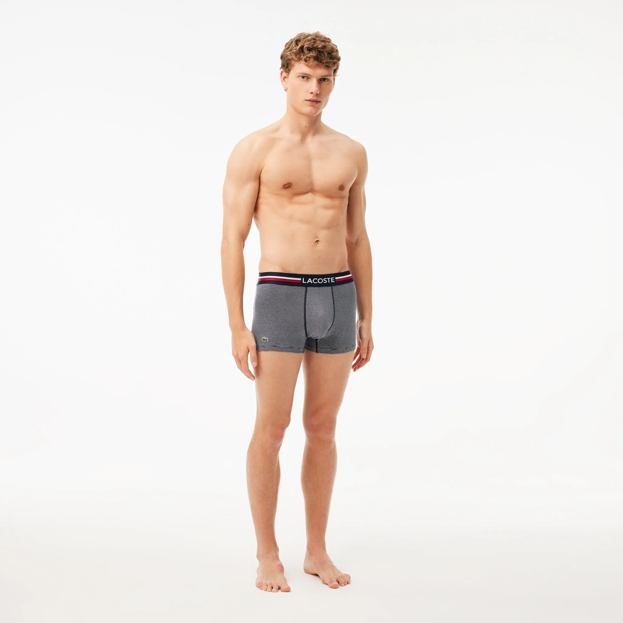 Lacoste 3 Pack Cotton Stretch Trunk - Navy Blue/White