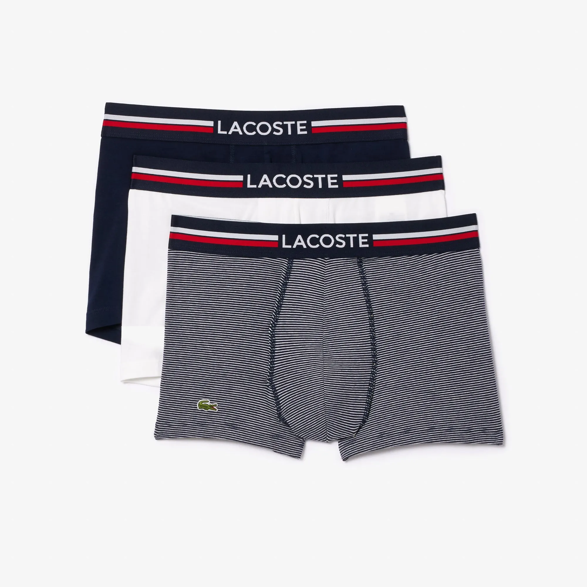 Lacoste 3 Pack Cotton Stretch Trunk - Navy Blue/White