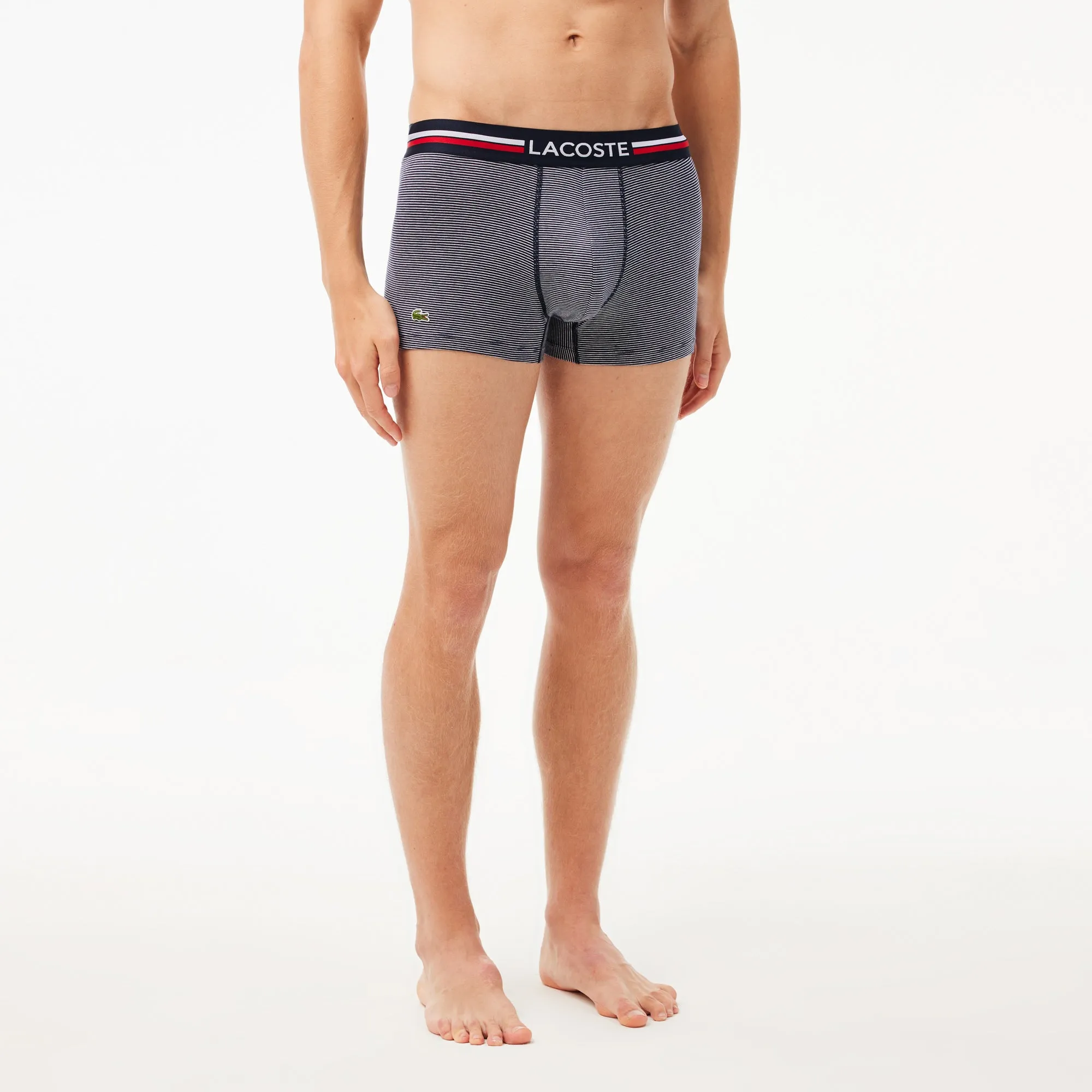 Lacoste 3 Pack Cotton Stretch Trunk - Navy Blue/White