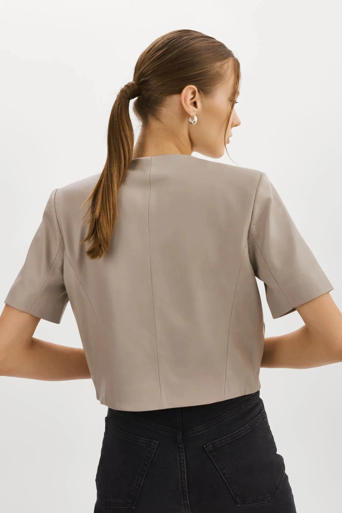 Lamarque Daria Cropped Leather Jacket in Stone