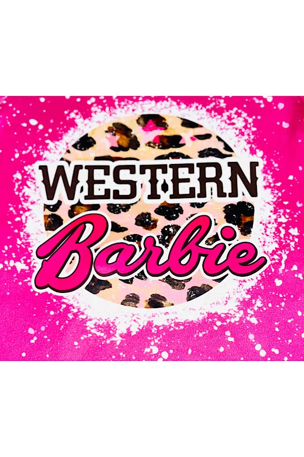 Leopard & hot pink "WESTERN BARBIE" 2pc short sleeve set