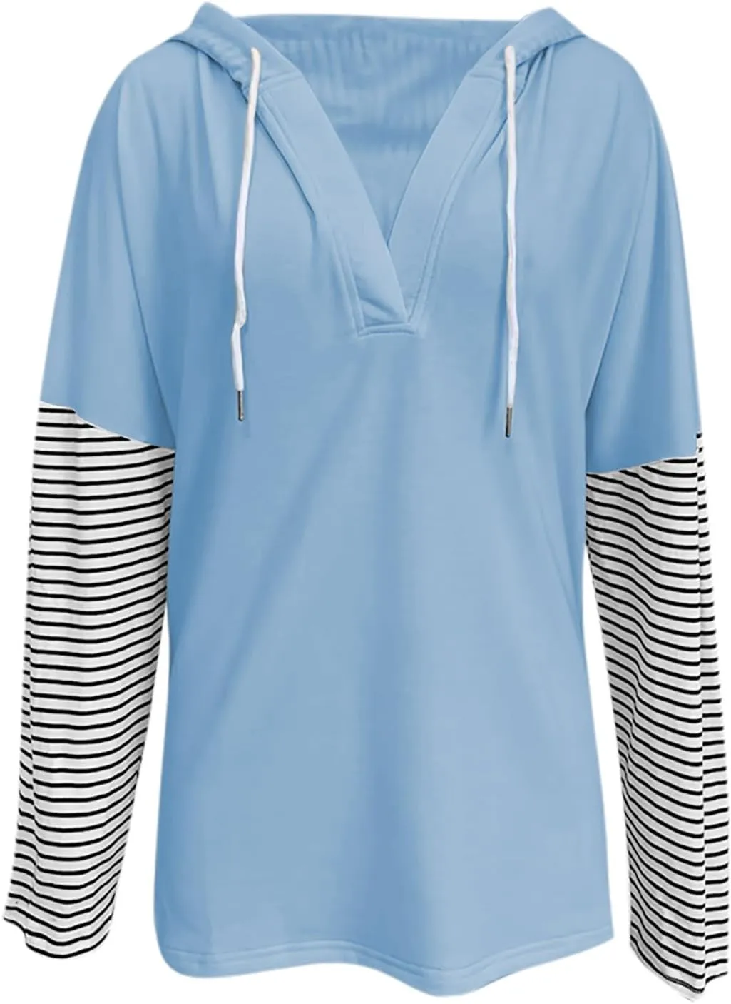 Lightweight Hoodie Sweatshirts For Women 2024 Casual Long Sleeve v Neck Pullover Tops Color Block Oversized Sweatshirt